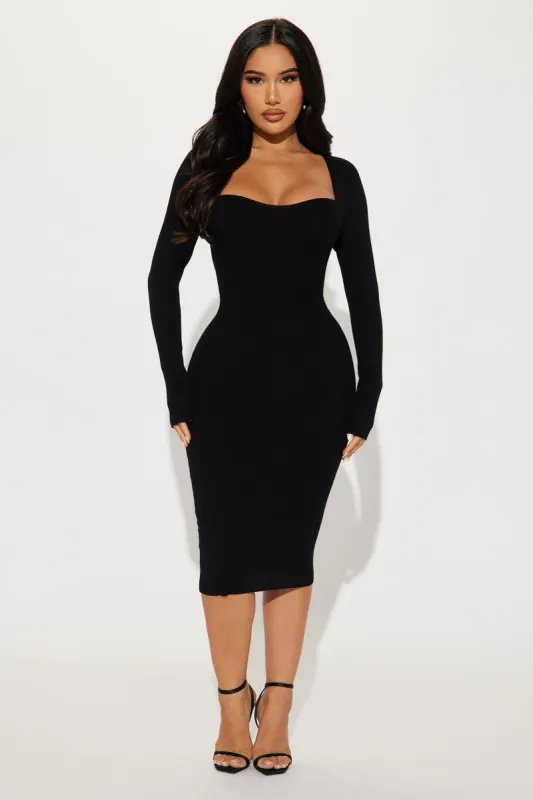 Jessie Sweater Midi Dress - Black sold by Fashion Nova