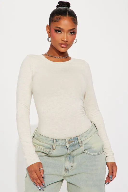Julia Long Sleeve Top - Heather Oatmeal sold by Fashion Nova