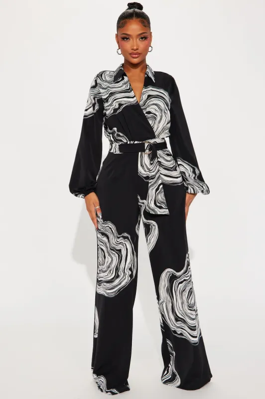 Figure It Out Jumpsuit - Black/White sold by Fashion Nova
