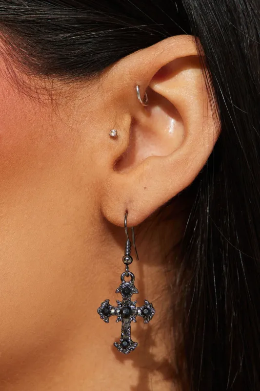 Little Saint Earrings - Silver/Black sold by Fashion Nova