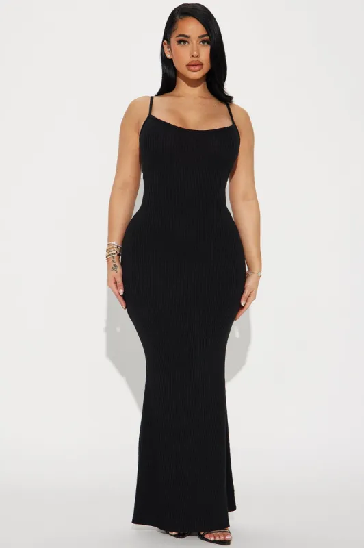 By The Beach Ribbed Maxi Dress - Black sold by Fashion Nova