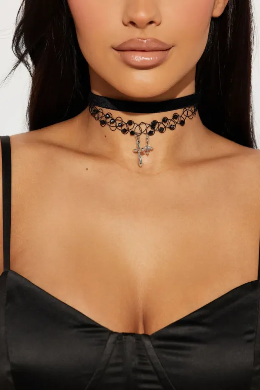 New Age Cross Choker - Black/Silver sold by Fashion Nova