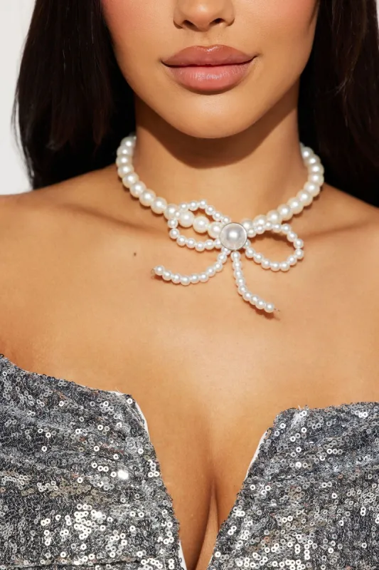 Pearly Bow Babe Necklace - White sold by Fashion Nova
