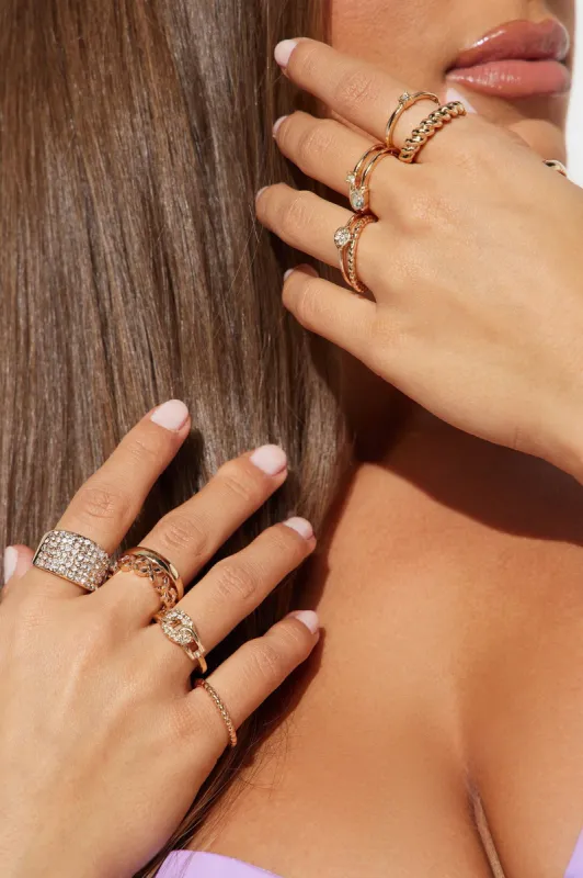 All The Good Times 12 Piece Ring Set - Gold made by Fashion Nova