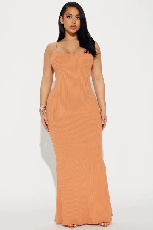By The Beach Ribbed Maxi Dress - Peach sold by Fashion Nova