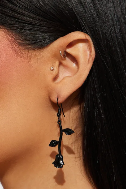 Smell The Roses Drop Earrings - Black made by Fashion Nova