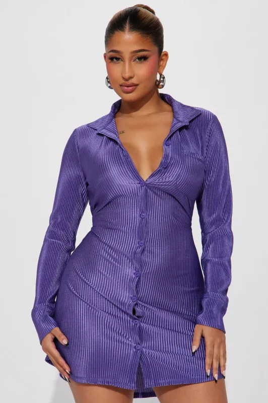 Lisa Plisse Shirt Dress - Purple made by Fashion Nova