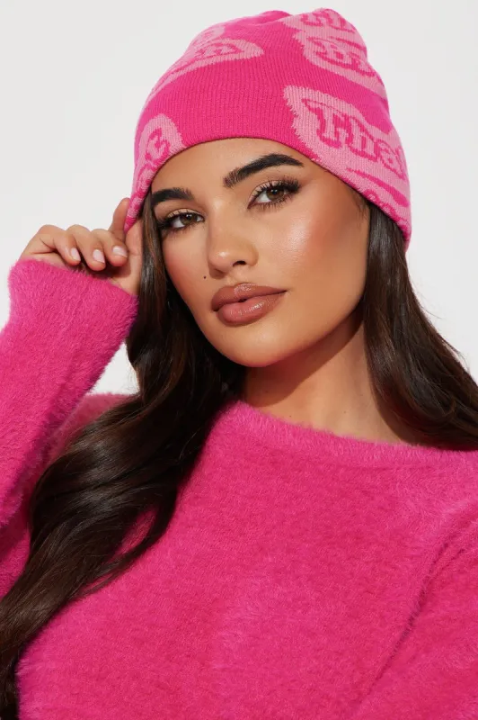 Be That Bitch Beanie - Pink/combo sold by Fashion Nova
