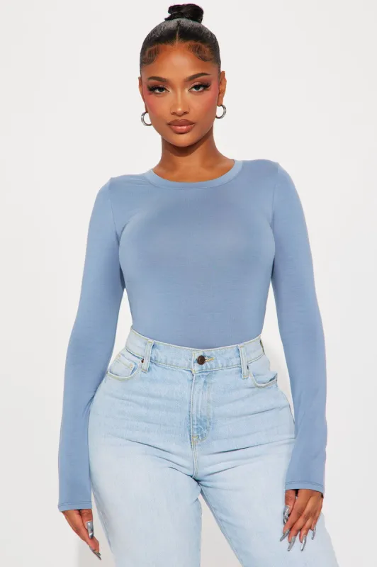 Julia Long Sleeve Top - Washed Denim sold by Fashion Nova