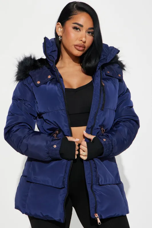 Cold Feelings Puffer Jacket - Navy made by Fashion Nova