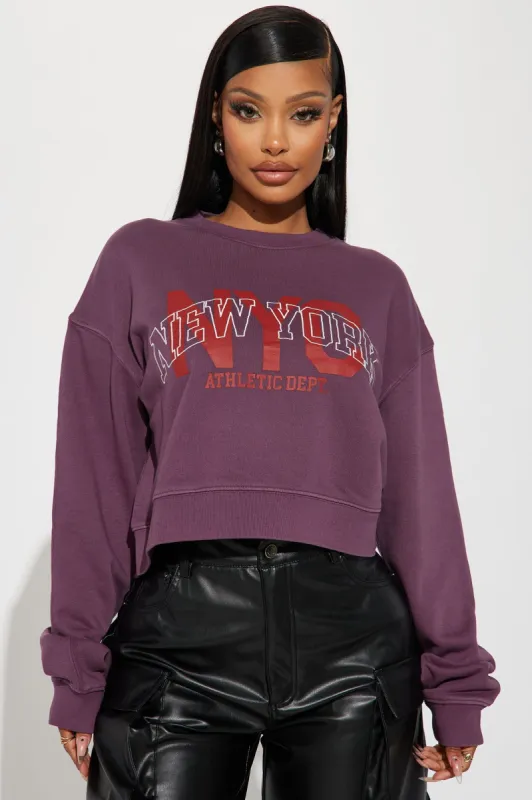 Embroidered New York Sweatshirt - Purple sold by Fashion Nova