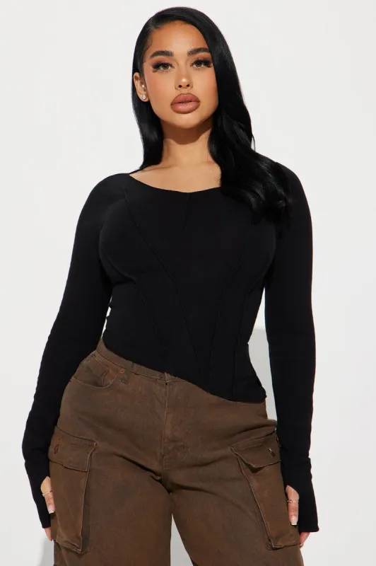 Stay Awhile Ribbed Top - Black sold by Fashion Nova