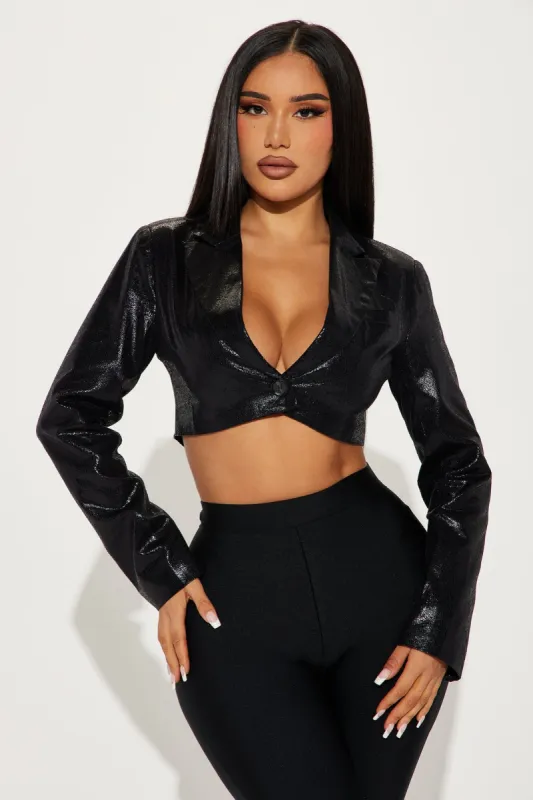 Keep Shining Cropped Blazer - Black sold by Fashion Nova