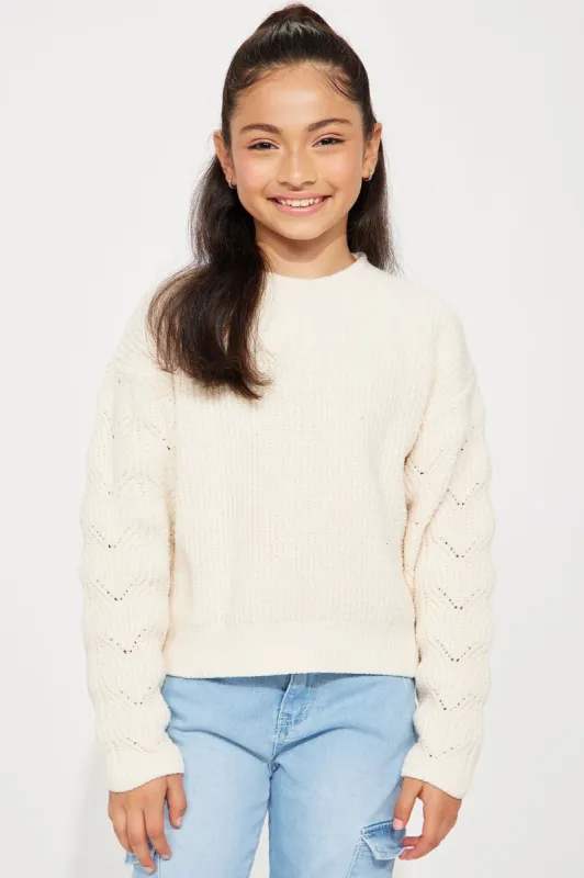 Mini Chenille Pointelle Sleeve Sweater - Beige sold by Fashion Nova