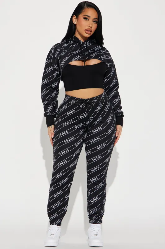The Extra Mile Jogger Set - Black/White sold by Fashion Nova