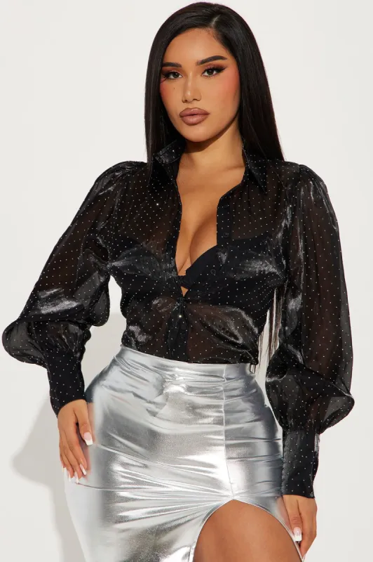 Lights And Cameras Rhinestone Shirt - Black sold by Fashion Nova