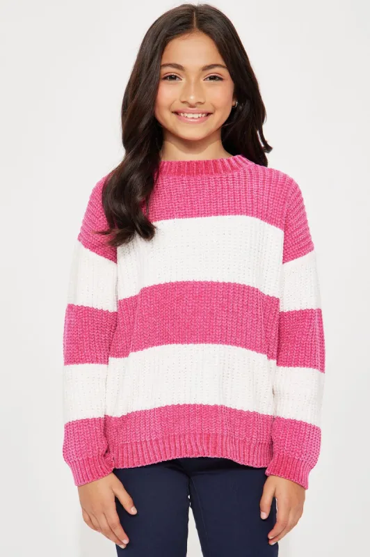 Mini Rugby Block Stripe Sweater - Magenta/combo sold by Fashion Nova