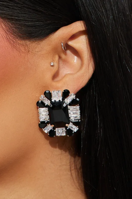 Pure Excellence Rhinestone Earrings - Silver/Black sold by Fashion Nova