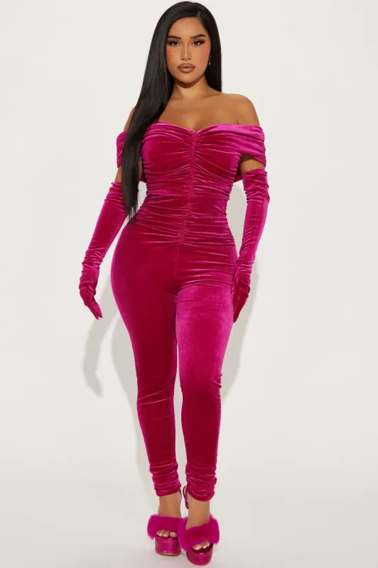 Little Miss Classy Velvet Jumpsuit - Fuchsia sold by Fashion Nova