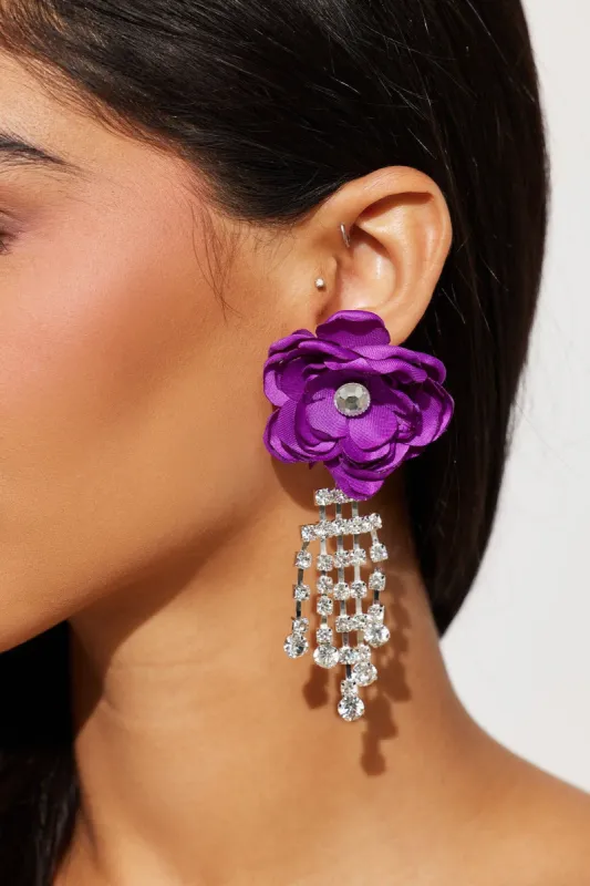 Flowers For Me Drop Earrings - Silver/Purple sold by Fashion Nova