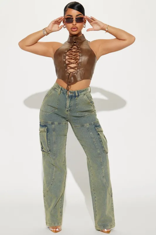 So Serious Stretch Cargo Jeans - Light Wash sold by Fashion Nova