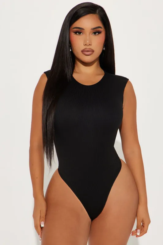 Jayda Ribbed Bodysuit - Black sold by Fashion Nova