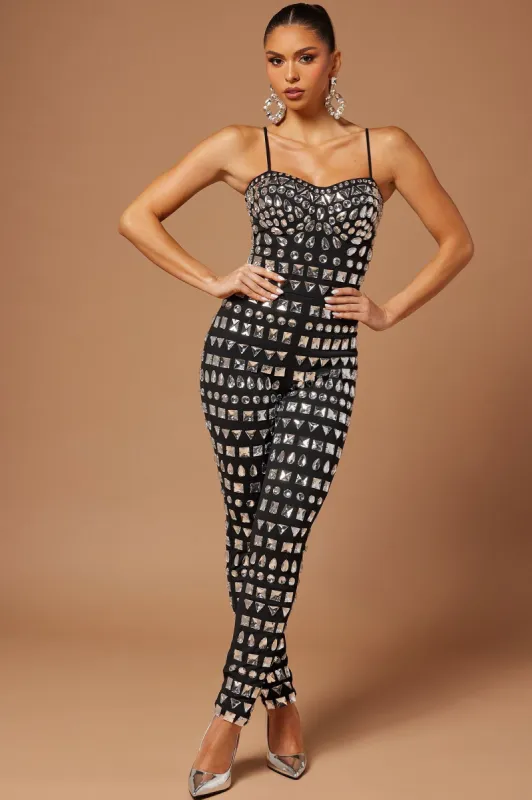 Harper Embellished Jumpsuit - Black sold by Fashion Nova