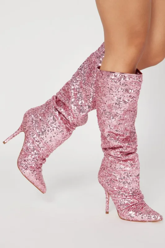 Out On The Weekends Knee High Heeled Boots - Pink sold by Fashion Nova