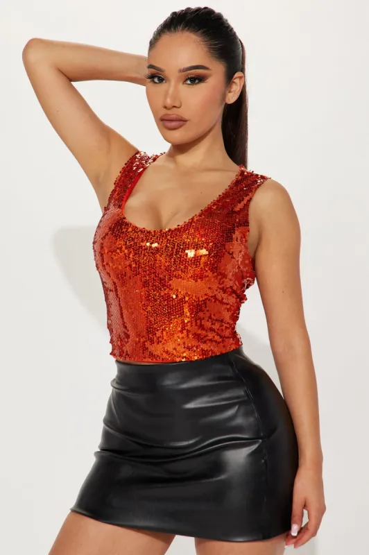 Dessa Sequin Top - Orange sold by Fashion Nova