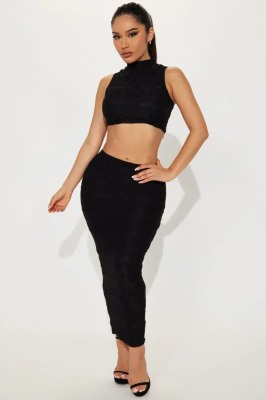 Averie Honeycomb Skirt Set - Black sold by Fashion Nova