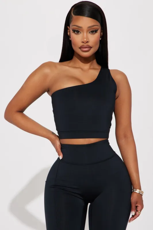 Hard Work One Shoulder Elevate Active Top - Black sold by Fashion Nova