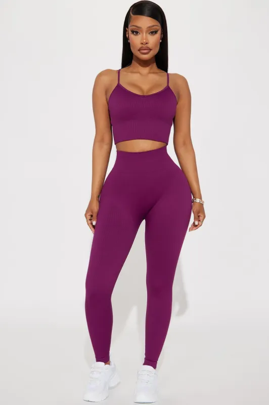 Go Time Seamless Rib Active Leggings - Plum sold by Fashion Nova