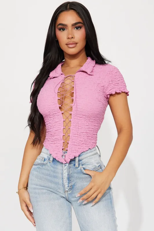 Cassidy Short Sleeve Lace Up Top - Pink sold by Fashion Nova