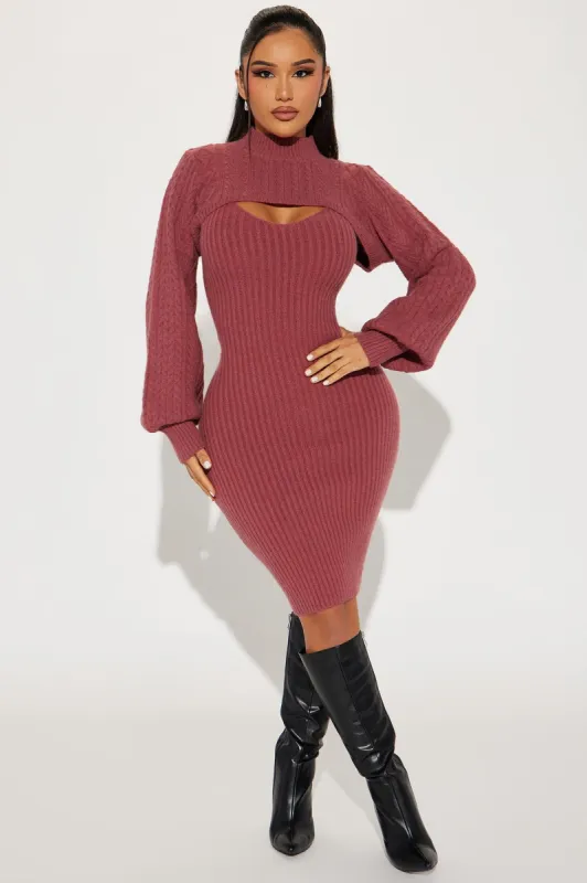 Wren Sweater Mini Dress Set - Marsala sold by Fashion Nova