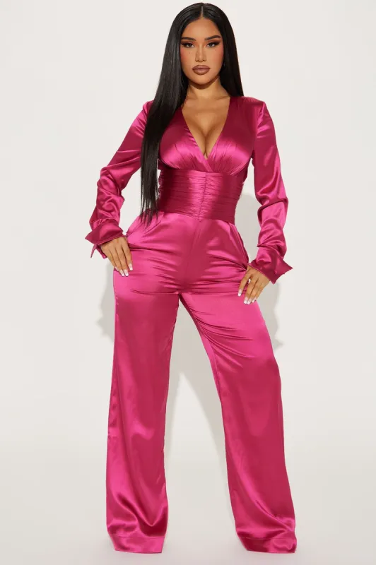 What You Don't See Satin Jumpsuit - Fuchsia sold by Fashion Nova