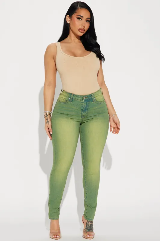 Hampton Tinted High Stretch Skinny Jeans - Green sold by Fashion Nova