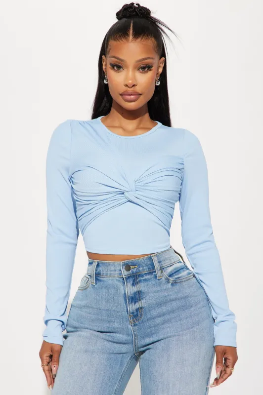 Olivia Twist Front Top - Blue sold by Fashion Nova