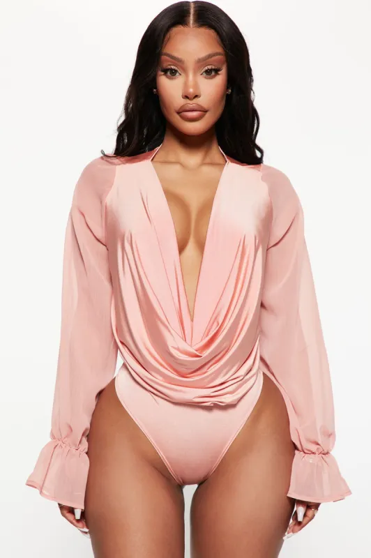 Anything Could Draped Bodysuit - Blush sold by Fashion Nova