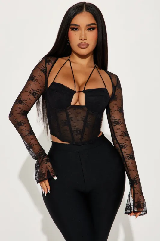 Layla Lace Corset Top - Black sold by Fashion Nova