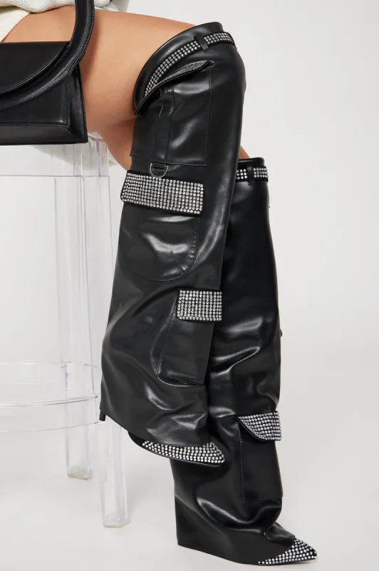 Don't Miss Out Over The Knee Boots - Black sold by Fashion Nova