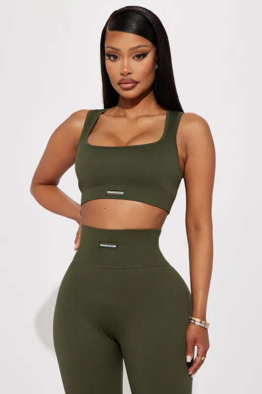 Effortless Orpheus Ribbed Seamless Bra Top  - Olive sold by Fashion Nova