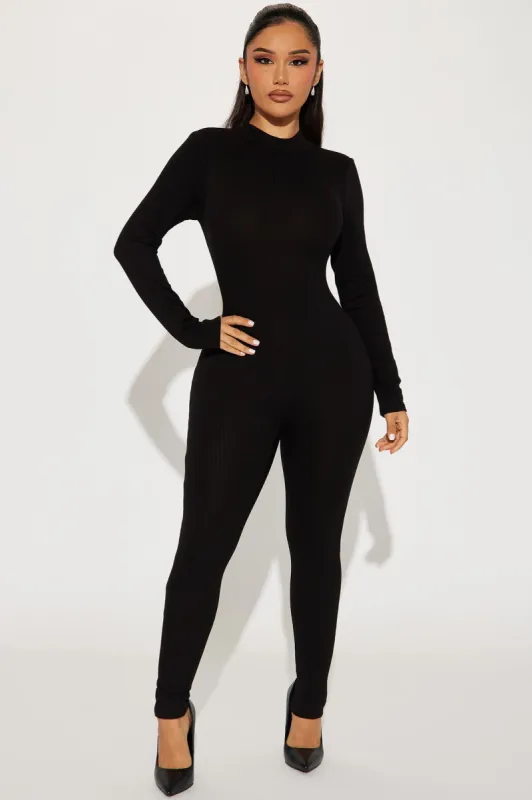 She's A Baddie Ribbed Jumpsuit - Black sold by Fashion Nova