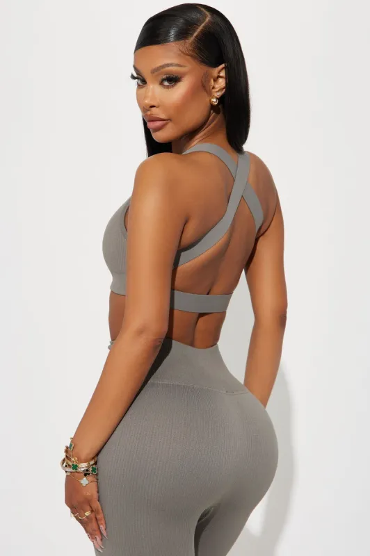 Effortless Clara Ribbed Seamless Bra Top - Charcoal sold by Fashion Nova