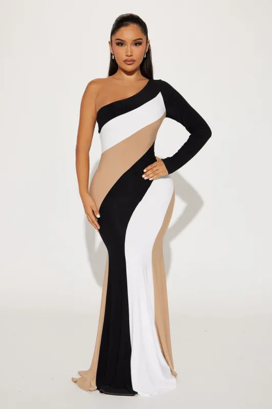 Phoebe Striped Maxi Dress - Black/combo sold by Fashion Nova