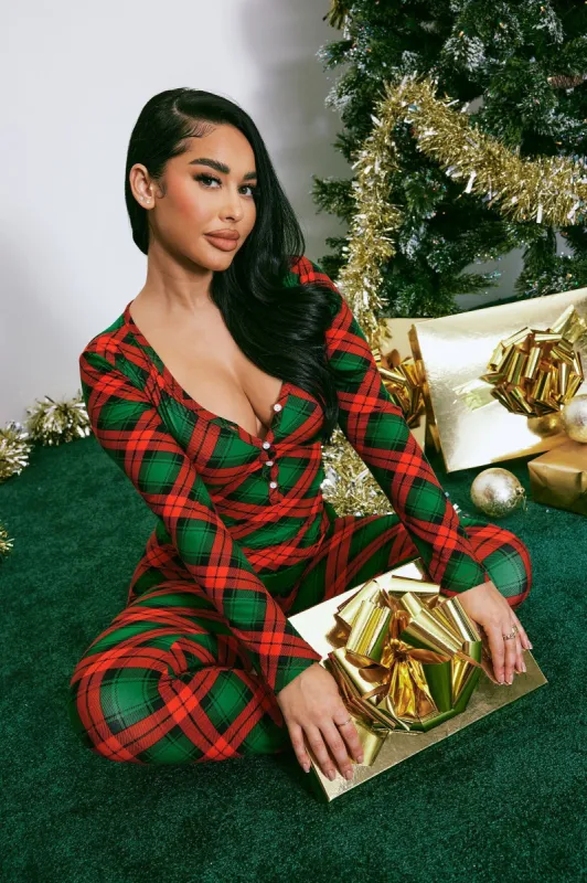 Santa's Girl PJ Jumpsuit Onesie - Red/combo sold by Fashion Nova