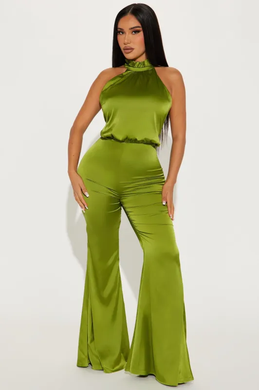 All I Ever Wanted Satin Jumpsuit - Chartreuse sold by Fashion Nova
