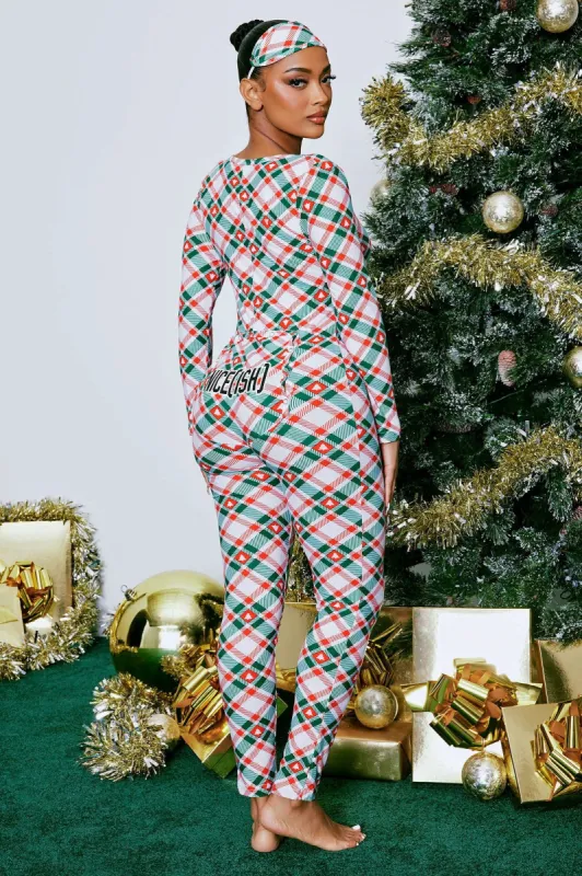 Niceish PJ Jumpsuit Onesie - Red/combo sold by Fashion Nova