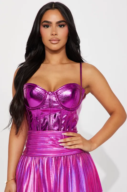 Mikayle Metallic Corset Top - Pink sold by Fashion Nova