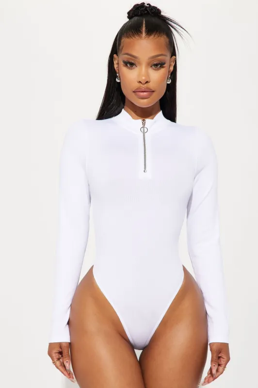Alex Long Sleeve Seamless Bodysuit - White sold by Fashion Nova