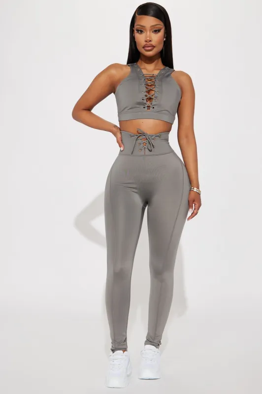 Hard Work Elevate Lace Up Active Legging - Charcoal sold by Fashion Nova